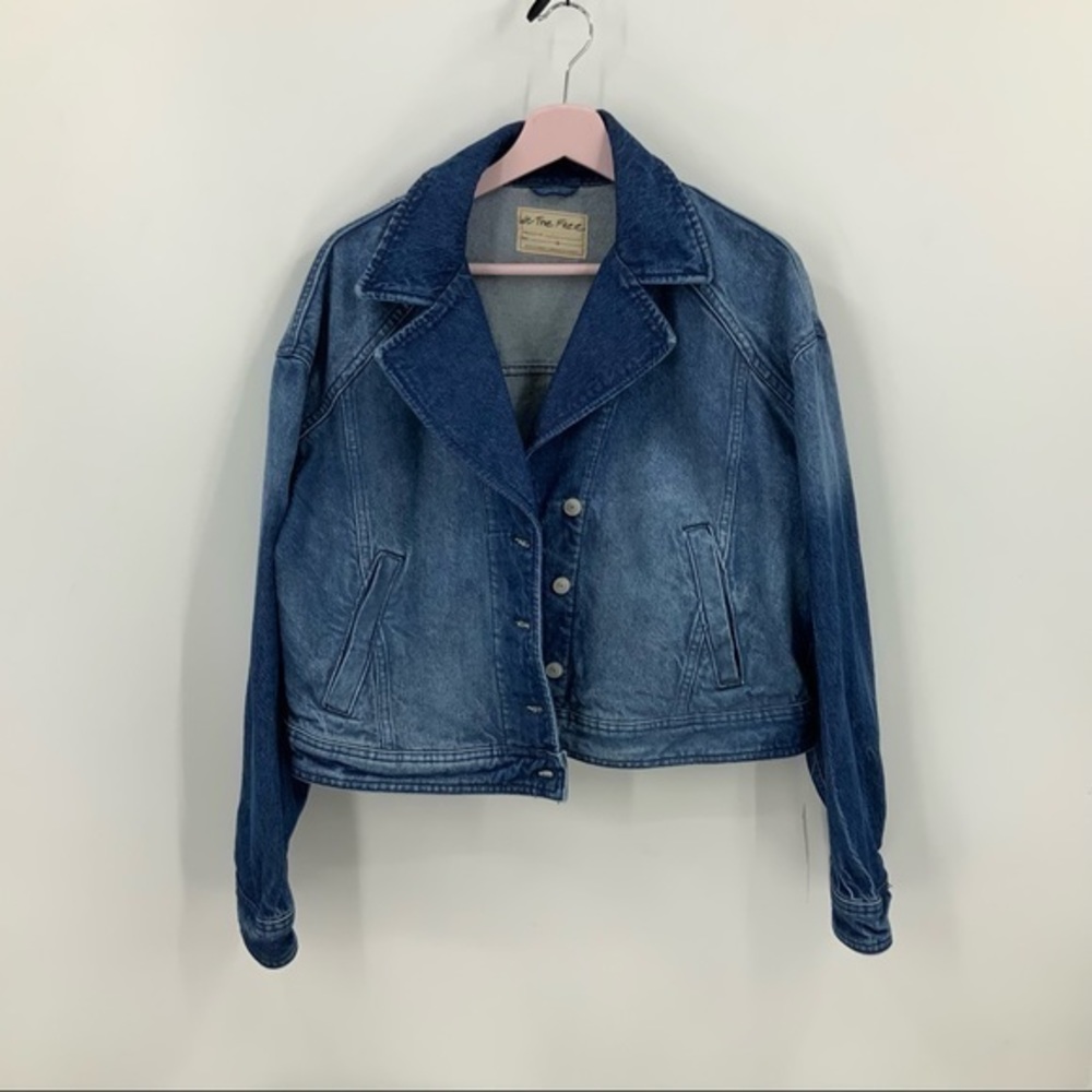 We the free Free People Now or Never Dark Wash Cropped Denim Jacket M